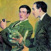 Boris Kustodiev Kapitsa and Semenov oil painting